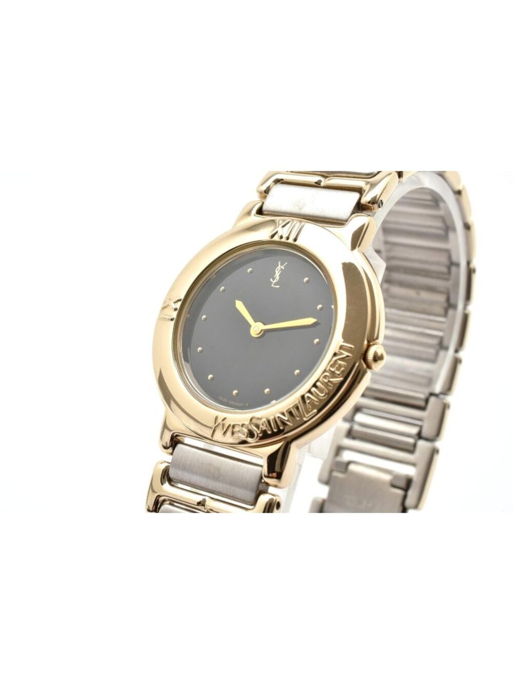Saint Laurent YSL Quartz Black Dial Gold Two-tone Logo Watch